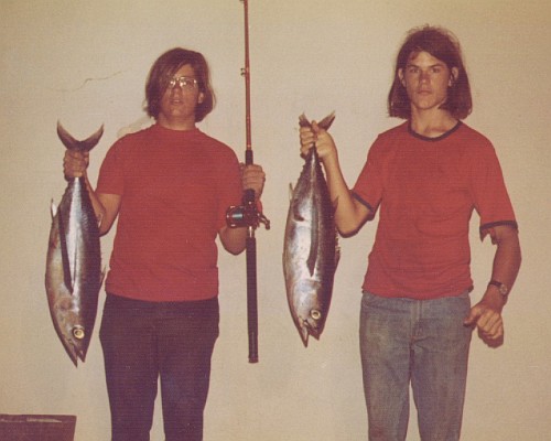 Peter & Chip each holding a 15-lb albacore