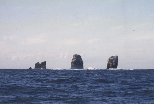 Alijos Rocks -- 3 pinnacles sticking up out of the ocean