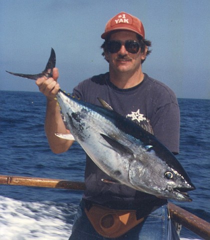 Peter holding a 35-lb bluefin tuna